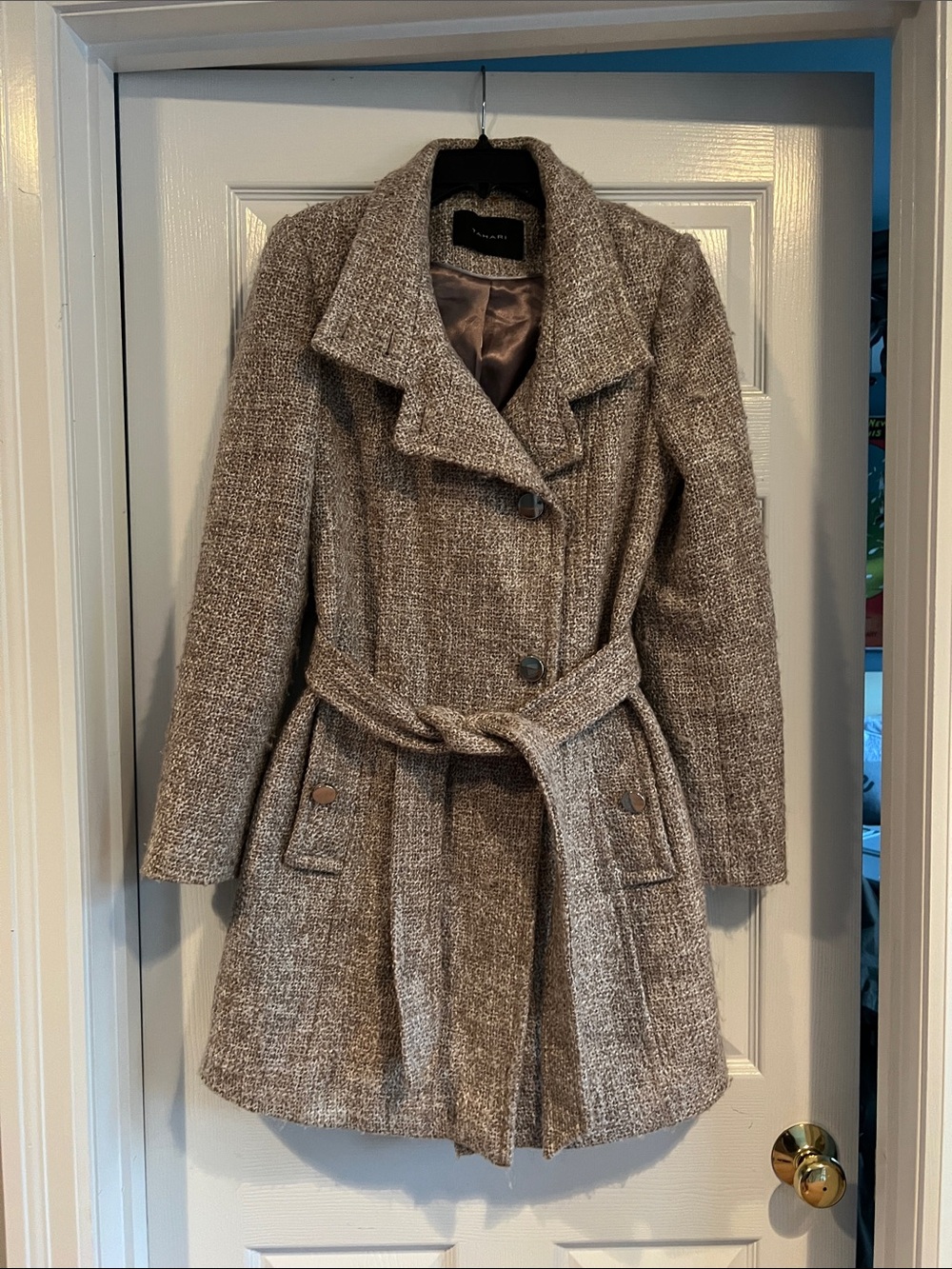Tahari Taupe Textured Belted Trench Coat
